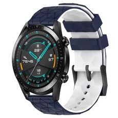 Per Huawei GT2 46mm 22mm Cinturino in silicone bicolore con motivo a calcio (blu notte + bianco)