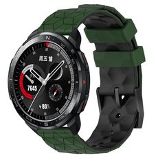 For Honor Watch GS Pro 22mm Cinturino per orologio in silicone bicolore con motivo a calcio (verde militare + nero)
