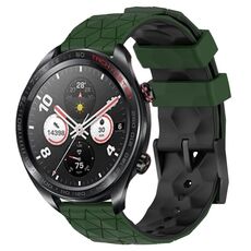 For Honor Watch Dream 22mm Cinturino per orologio in silicone bicolore con motivo a calcio (verde militare + nero)