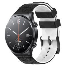 Per Xiaomi MI Watch S1 Cinturino per orologio in silicone bicolore da 22 mm con motivo a calcio (nero + bianco)