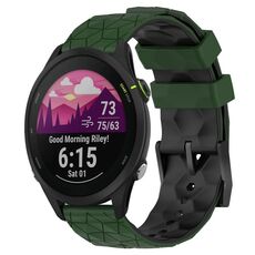 Per Garmin Forerunner 255 Music 22mm Cinturino per orologio in silicone bicolore con motivo a calcio (verde militare + nero)