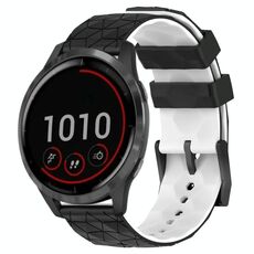 Per Garmin Vivoactive4 22mm Cinturino per orologio in silicone bicolore con motivo a calcio (nero + bianco)
