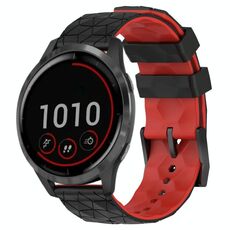 Per Garmin Vivoactive4 22mm Cinturino per orologio in silicone bicolore con motivo a calcio (nero + rosso)