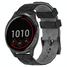 Per Garmin Vivoactive4 22mm Cinturino per orologio in silicone bicolore con motivo a calcio (nero + grigio)