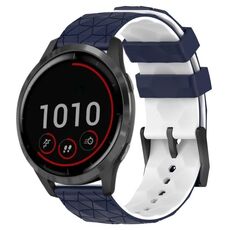 Per Garmin Vivoactive4 22mm Cinturino in silicone bicolore con motivo a calcio (blu notte + bianco)