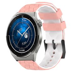 Per Huawei Watch GT3 Pro 43mm 20mm Cinturino in silicone bicolore con motivo a calcio (rosa + bianco)