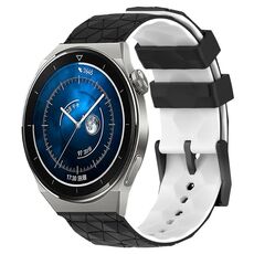 Per Huawei Watch GT3 Pro 43mm 20mm Cinturino in silicone bicolore con motivo a calcio (nero + bianco)