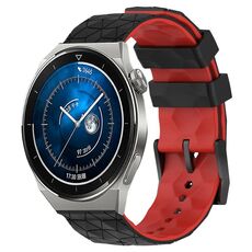 Per Huawei Watch GT3 Pro 43mm 20mm Cinturino in silicone bicolore con motivo a calcio (nero + rosso)