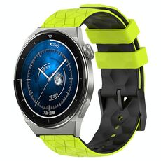 Per Huawei Watch GT3 Pro 43mm 20mm Cinturino in silicone bicolore con motivo a calcio (verde lime + nero)