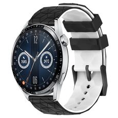 Per Huawei Watch GT3 42mm 20mm Cinturino in silicone bicolore con motivo a calcio (nero + bianco)