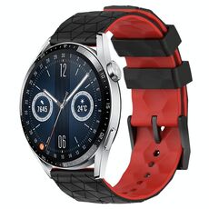 Per Huawei Watch GT3 42mm 20mm Cinturino in silicone bicolore con motivo a calcio (nero + rosso)