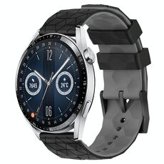 Per Huawei Watch GT3 42mm 20mm Cinturino in silicone bicolore con motivo a calcio (nero + grigio)