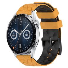 Per Huawei Watch GT3 42mm 20mm Cinturino in silicone bicolore con motivo a calcio (giallo + nero)