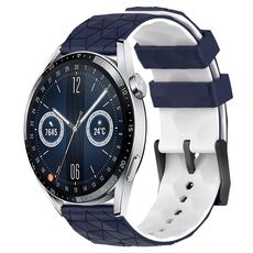 Per Huawei Watch GT3 42mm 20mm Cinturino in silicone bicolore con motivo a calcio (blu notte + bianco)