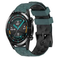 Per Huawei Watch GT2 42mm 20mm Cinturino in silicone bicolore con motivo a calcio (verde oliva + nero)