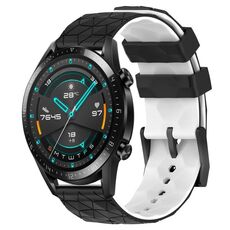 Per Huawei Watch GT2 42mm 20mm Cinturino in silicone bicolore con motivo a calcio (nero + bianco)