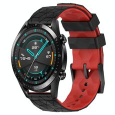 Per Huawei Watch GT2 42mm 20mm Cinturino in silicone bicolore con motivo a calcio (nero + rosso)