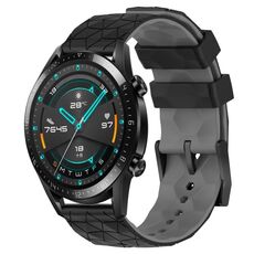Per Huawei Watch GT2 42mm 20mm Cinturino in silicone bicolore con motivo a calcio (nero + grigio)