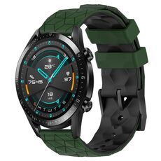 Per Huawei Watch GT2 42mm 20mm Cinturino in silicone bicolore con motivo a calcio (verde militare + nero)