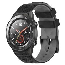 Per Huawei Watch 2 Cinturino in silicone bicolore da 20 mm con motivo a calcio (nero + grigio)