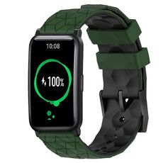 For Honor Watch ES 20mm Cinturino per orologio in silicone bicolore con motivo a calcio (verde militare + nero)