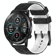 Per Honor MagicWatch2 42mm 20mm Cinturino per orologio in silicone bicolore con motivo a calcio (nero + bianco)