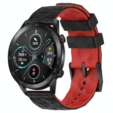 Per Honor MagicWatch2 42mm 20mm Cinturino per orologio in silicone bicolore con motivo a calcio (nero + rosso)