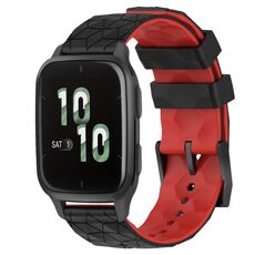 Per Garmin Forerunner Sq2 20mm Football Pattern Cinturino in silicone bicolore (nero + rosso)