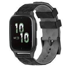 Per Garmin Forerunner Sq2 20mm Football Pattern Cinturino in silicone bicolore (nero + grigio)