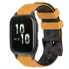 Per Garmin Forerunner Sq2 20mm Cinturino per orologio in silicone bicolore con motivo a calcio (giallo + nero)