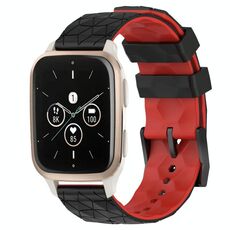 Per Garmin Forerunner Sq2 Music Cinturino per orologio in silicone bicolore da 20 mm con motivo a calcio (nero + rosso)