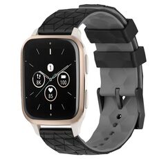 Per Garmin Forerunner Sq2 Music Cinturino per orologio in silicone bicolore da 20 mm con motivo a calcio (nero + grigio)