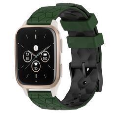 Per Garmin Forerunner Sq2 Music Cinturino per orologio in silicone bicolore da 20 mm con motivo a calcio (verde militare + nero)