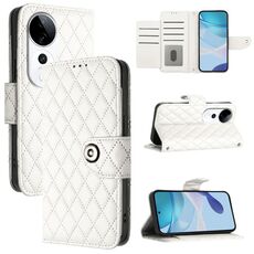 Per vivo S19 Pro Custodia per telefono in pelle con texture rombica e cordino (bianco)