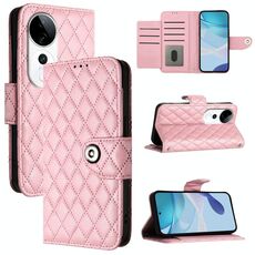 Per vivo S19 Pro Custodia per telefono in pelle con texture rombica con cordino (rosa)