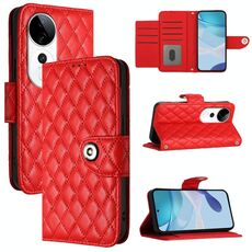 Per vivo S19 Pro Custodia per telefono in pelle con texture rombica e cordino (rosso)
