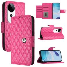 Per vivo S19 Pro Custodia per telefono in pelle con texture rombica con cordino (rosso rosa)