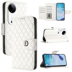 Per vivo S19 Custodia per telefono in pelle con texture rombica e cordino (bianco)