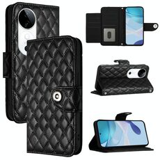Per vivo S19 Custodia per telefono in pelle con texture rombica e cordino (nero)