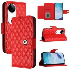 Per vivo S19 Custodia per telefono in pelle con texture rombica e cordino (rosso)