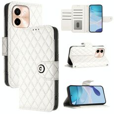 Per vivo Y28 4G Custodia in pelle con texture rombica e cordino (bianco)