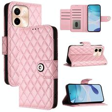 Per vivo Y28 4G Custodia per telefono in pelle con texture rombica con cordino (rosa)