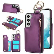 Per Samsung Galaxy S22+ 5G RFlD Custodia antifurto con cerniera a doppia fibbia e anello per telefono cellulare (viola scuro)