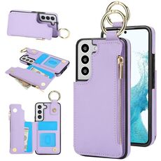 Per Samsung Galaxy S22+ 5G RFlD Custodia antifurto con cerniera a doppia fibbia e anello per telefono cellulare (viola)