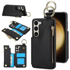Per Samsung Galaxy S23 5G RFlD Custodia antifurto con cerniera a doppia fibbia e anello per telefono cellulare (nero)