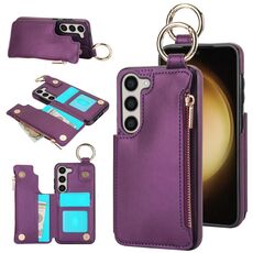 Per Samsung Galaxy S23 5G RFlD Custodia antifurto con cerniera a doppia fibbia e anello per telefono cellulare (viola scuro)