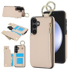 Per Samsung Galaxy S23 FE 5G RFlD Custodia antifurto con cerniera a doppia fibbia e anello per telefono cellulare (bianco)