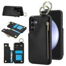 Per Samsung Galaxy S23 FE 5G RFlD Custodia antifurto con cerniera a doppia fibbia e anello per telefono cellulare (nero)