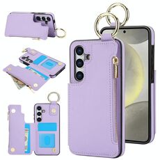 Per Samsung Galaxy S24+ 5G RFlD Custodia antifurto con cerniera a doppia fibbia e anello per telefono cellulare (viola)
