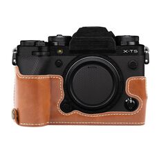 Per FUJIFILM X-T5 Custodia per fotocamera in pelle PU lucida (marrone)